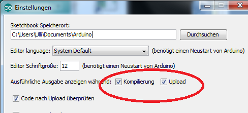 Arduino-IDE Einstellungen