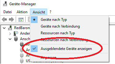 Einstellung: "Ausgeblendete Geräte anzeigen"