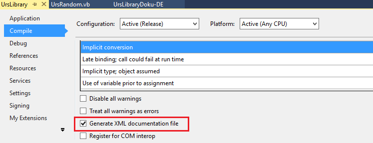 Generate XML documentations file