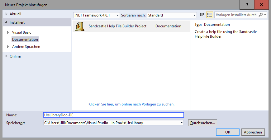 SHFB im Projektmappen-Explorer