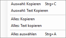 Kontext-Menü des Logging-Fensters
