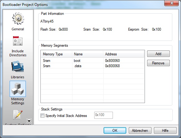 Memory Settings im AVR-Studio