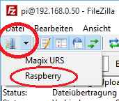 FileZilla Verbindungsauswahl