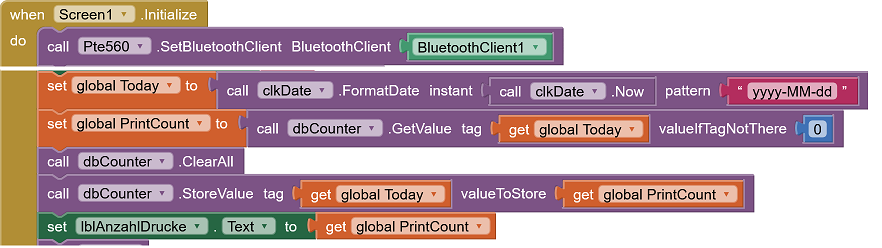 Initialisierung in Screen1