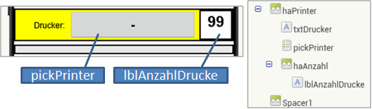 Bereich Druckerauswahl / Anzahl Drucke