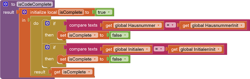 Funktion isCodeComplete